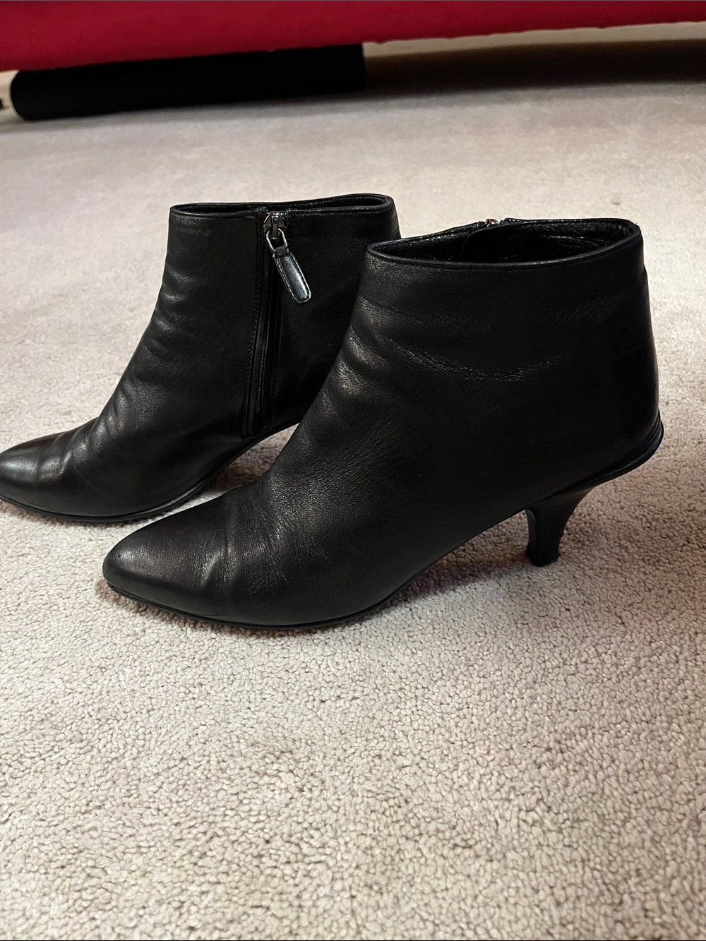 Prada Black Leather Pointed Kitten-Heel Ankle Booties